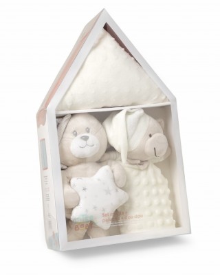 Σετ Δώρου 3 τεμαχίων “Casita” – Μπλε Κουβέρτα + Πετρούλα & Dou-Dou 3τμχ #Set25 Μπεζ