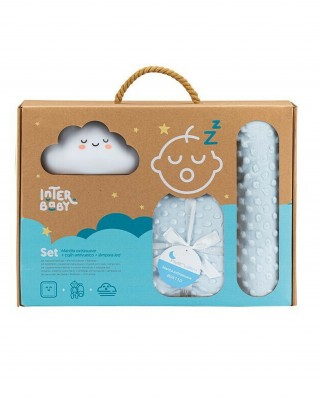 Interbaby Σετ Δώρου Νεογέννητου "Manta + Αντικύλιση + Νυχτερινό Φωτάκι" 3τμχ #Set28 Μπλε 