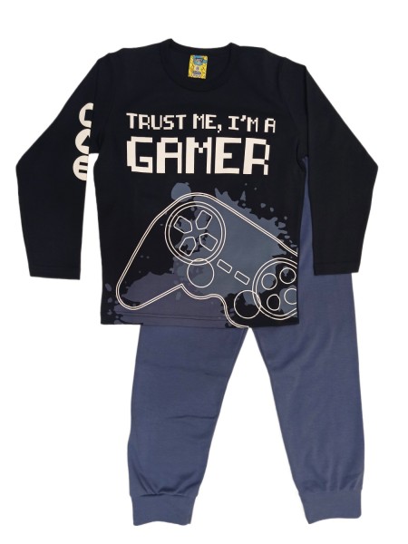 LIKE Παιδική Πυτζάμα Χειμωνιάτικη για αγόρι 8-16 ετών I'am Gamer #122-0055 Μαύρο