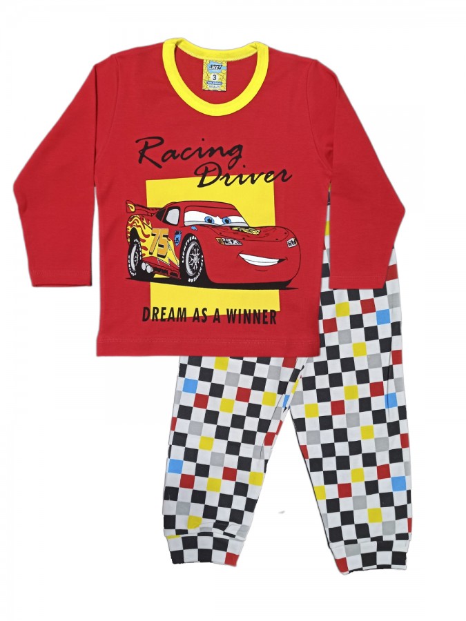 LIKE Bebe Πυτζάμα Χειμωνιάτικη για αγόρι 1-6 ετών RACING #122-0123 Κόκκινο