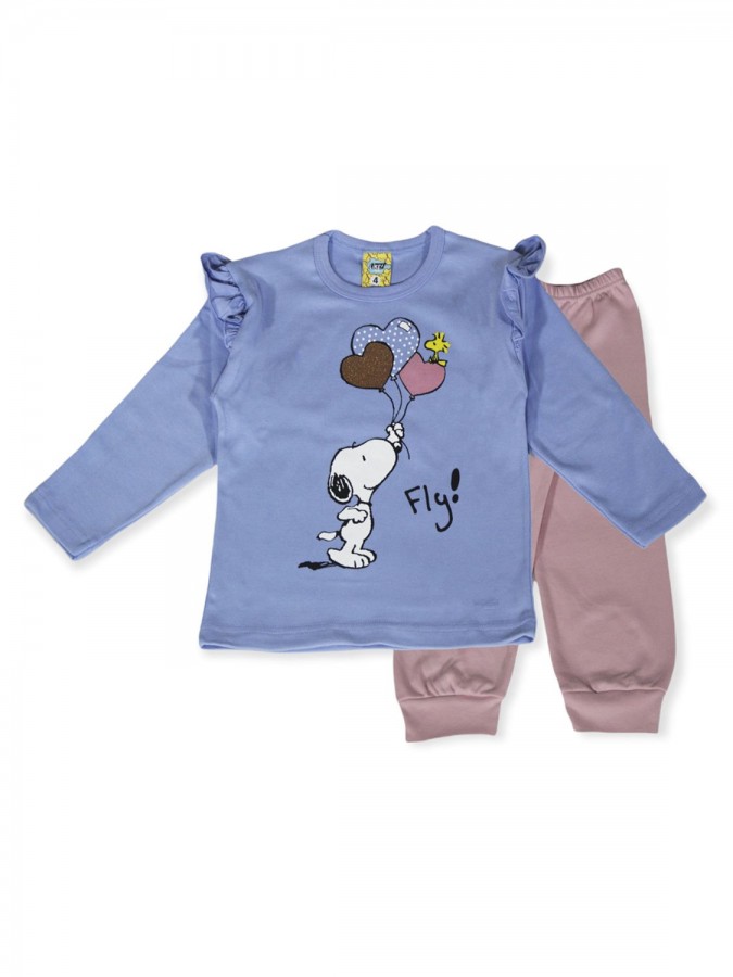 LIKE Bebe Πυτζάμα Χειμωνιάτικη για Κορίτσι 1-5 ετών #121-0313 Γαλάζιο