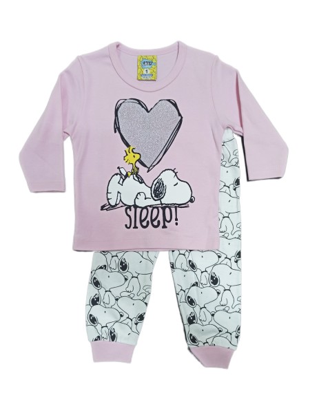 LIKE Bebe Πυτζάμα Χειμωνιάτικη για Κορίτσι 1-6 ετών Puppy #122-0327 Ροζ