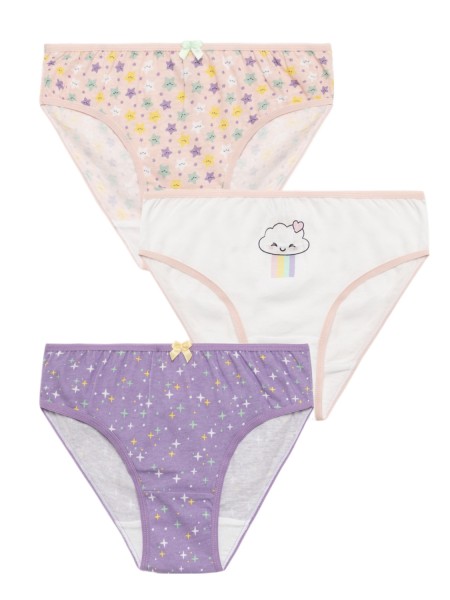 MINERVA Παιδικό Κυλοτάκι Βαμβακερό για Κορίτσι 3ΤΕΜ “Shiny Stars” #42621-230 Πολύχρωμα