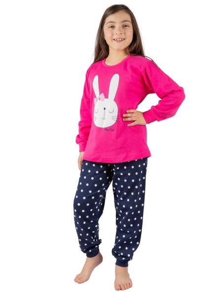 NINA CLUB Παιδική Πιτζάμα Χειμωνιάτικη για Κορίτσι Bunny 5-10 ετών #144 Φούξια