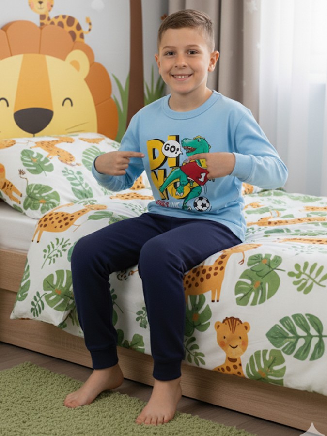 NINA CLUB Παιδική Πυτζάμα Χειμωνιάτικη για αγόρι 1-6 ετών #25-141 Γαλάζιο