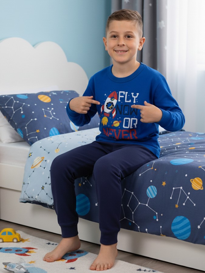 NINA CLUB Παιδική Πυτζάμα Χειμωνιάτικη για αγόρι 2-10 ετών #25-147 Μπλε