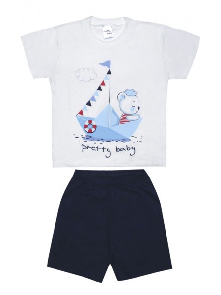 PRETTY BABY Παιδική Πιτζάμα Καλοκαιρινή για αγόρι 2-10 ετών Boat #65380 ΛΕΥΚΟ
