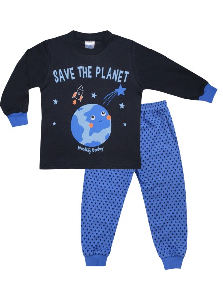 PRETTY BABY Παιδική Πιτζάμα Χειμωνιάτικη για αγόρι 2-10 ετών Save The Planet #68172 ΜΑΡΙΝ/ΜΠΛΕ