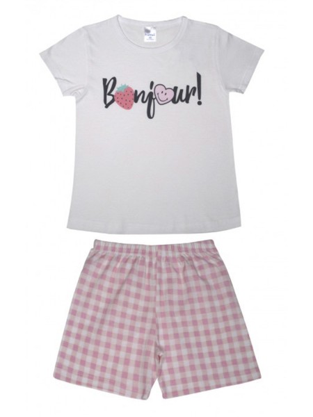 PRETTY BABY Παιδική Πιτζάμα Καλοκαιρινή για κορίτσι 6-16 ετών Bonjour #63142 ΛΕΥΚΟ ΡΟΖ