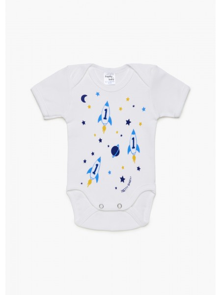 PRETTY BABY Παιδικό Ζιπουνάκι κοντό μανίκι με Σχέδιο για Αγόρι 2ΤΕΜ Rocket #34426 ΛΕΥΚΟ-ΣΙΕΛ