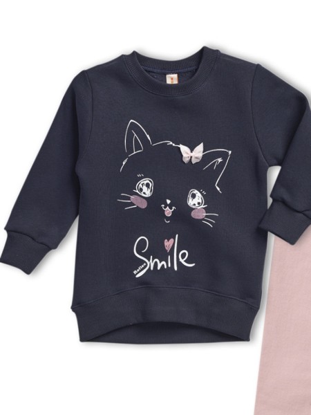 REFLEX Παιδική Φόρμα με κολάν για Κορίτσι 1-6 ετών Γάτα Smile - 74467 Μπλε σκούρο
