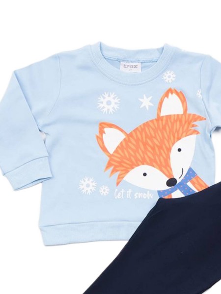 TRAX Bebe Πυτζάμα Χειμωνιάτικη για αγόρι 1-6 ετών FOX #44992 Γαλάζιο