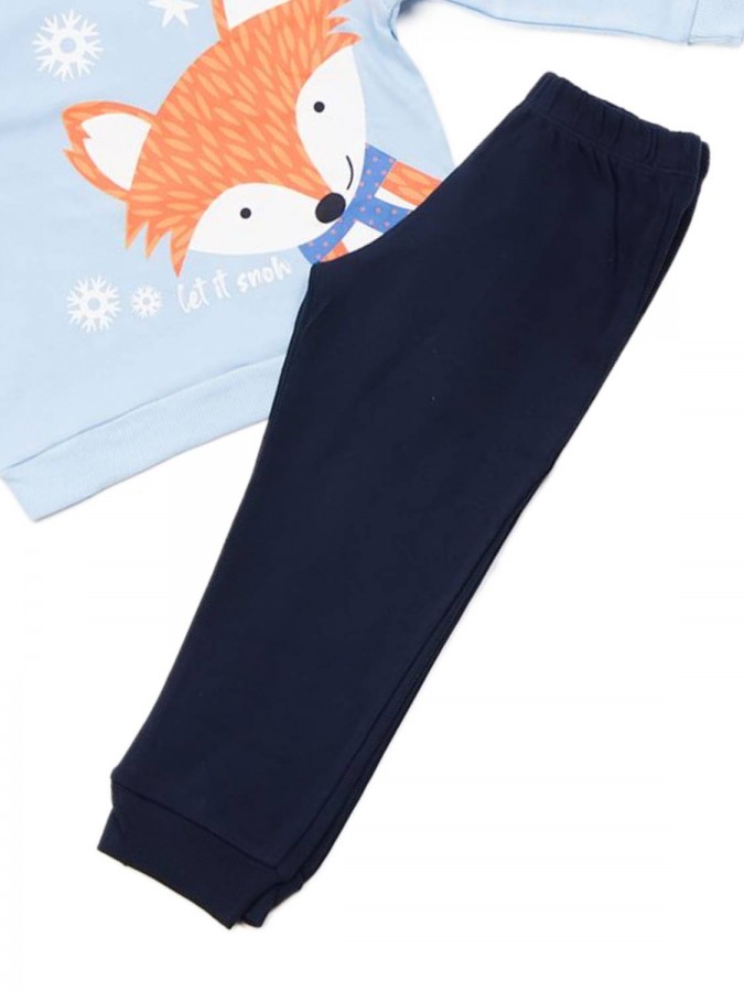 TRAX Bebe Πυτζάμα Χειμωνιάτικη για αγόρι 1-6 ετών FOX #44992 Γαλάζιο