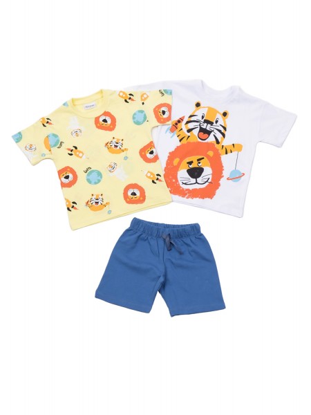 TRAX Παιδικό Σετ Κοντομάνικο Με 2 Μπλούζες και Βερμούδα για αγόρια 1-6 ετών #47445 Λευκό-Κίτρινο