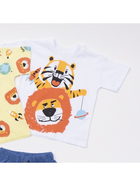 TRAX Παιδικό Σετ Κοντομάνικο Με 2 Μπλούζες και Βερμούδα για αγόρια 1-6 ετών #47445 Λευκό-Κίτρινο