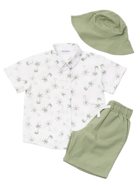 TRAX Παιδικό Σετ Κοντομάνικο Πουκάμισο Με Βερμούδα και Καπέλο για αγόρια 1-6 ετών #47451 Εκρου