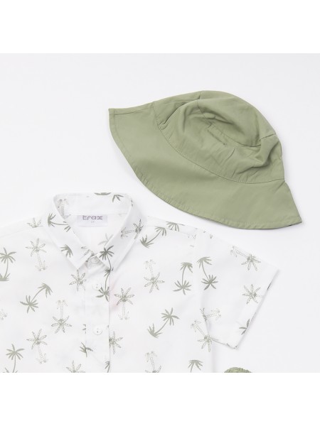 TRAX Παιδικό Σετ Κοντομάνικο Πουκάμισο Με Βερμούδα και Καπέλο για αγόρια 1-6 ετών #47451 Εκρου