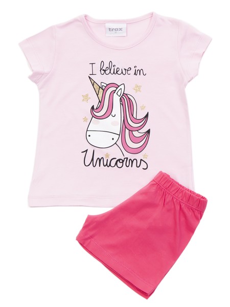 TRAX Παιδική Πυτζάμα Καλοκαιρινή για κορίτσι 1-6 ετών UNICORN #43290 Ροζ
