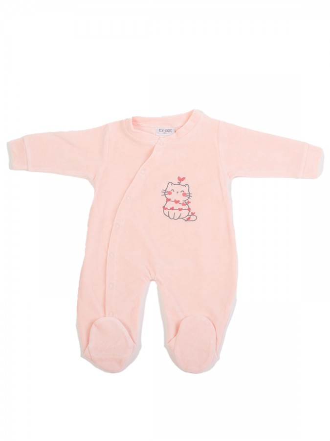 TRAX Βρεφικό βελουτέ φορμάκι για κορίτσι (0 - 12 μηνών) #48520 Ροζ