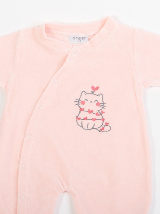 TRAX Βρεφικό βελουτέ φορμάκι για κορίτσι (0 - 12 μηνών) #48520 Ροζ