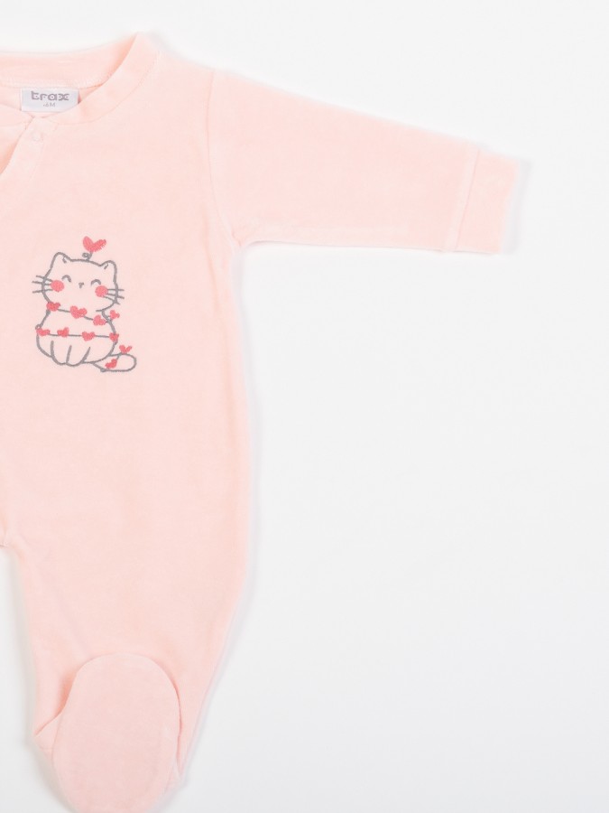 TRAX Βρεφικό βελουτέ φορμάκι για κορίτσι (0 - 12 μηνών) #48520 Ροζ