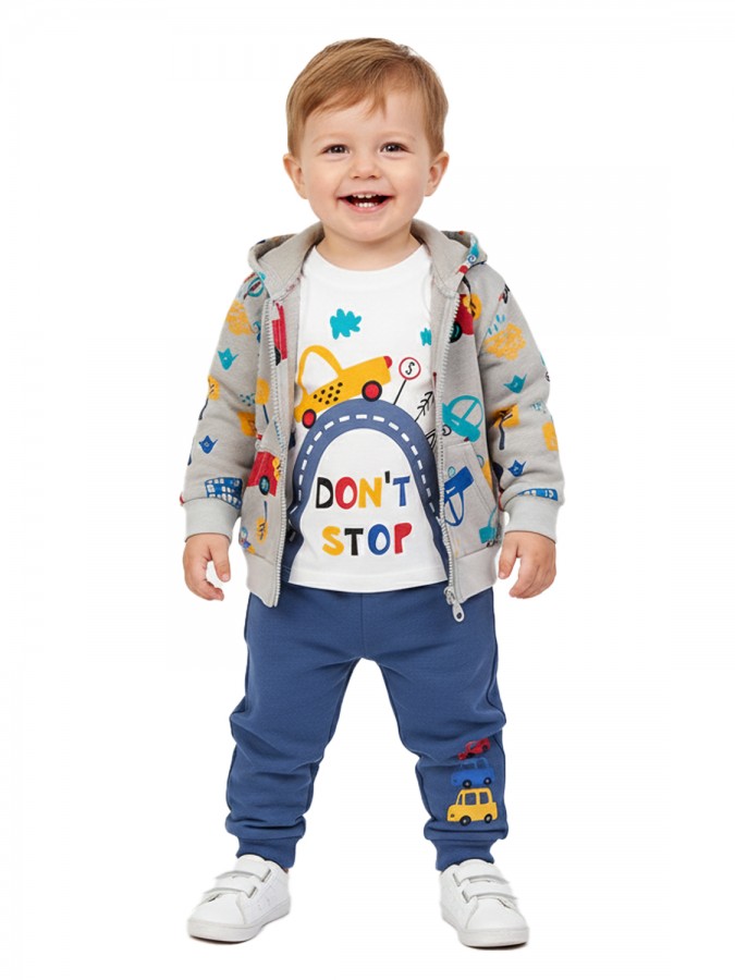 TRAX Βρεφικό Σετ Με Ζακέτα Μακρύ Παντελόνι για αγόρια 0-18 μηνών #48558 Stone