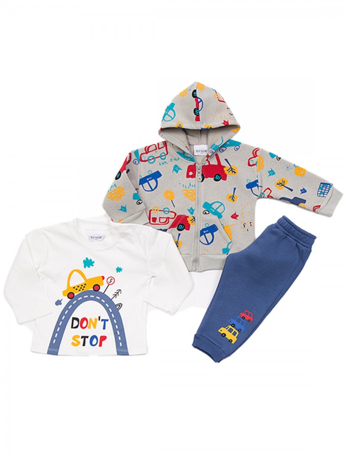 TRAX Βρεφικό Σετ Με Ζακέτα Μακρύ Παντελόνι για αγόρια 0-18 μηνών #48558 Stone