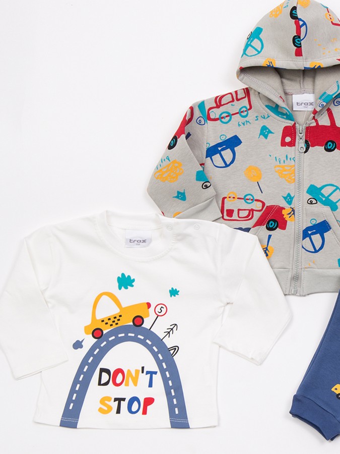 TRAX Βρεφικό Σετ Με Ζακέτα Μακρύ Παντελόνι για αγόρια 0-18 μηνών #48558 Stone