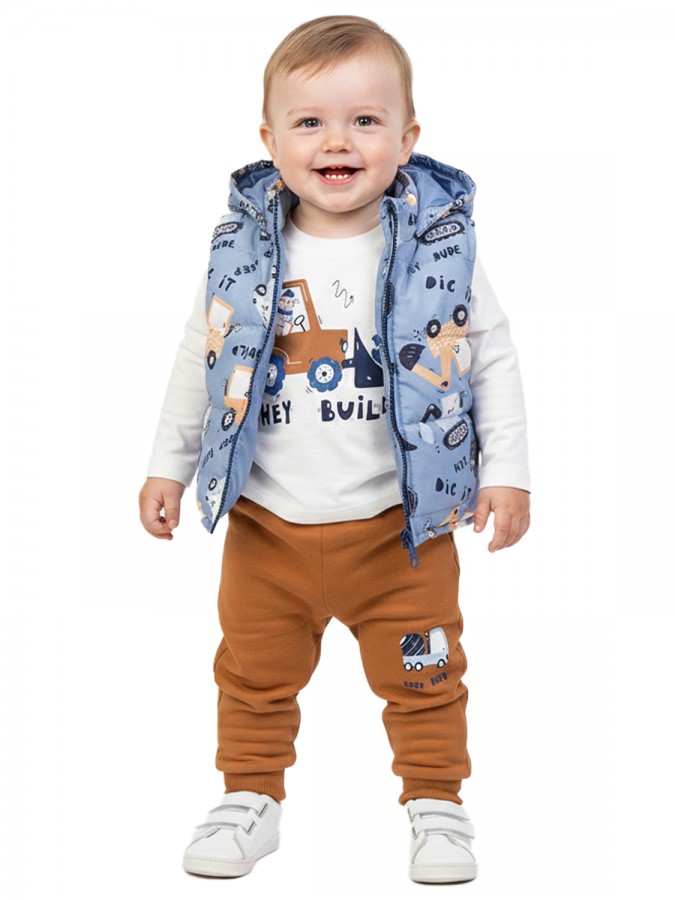 TRAX Βρεφικό Σετ 3τμχ Με Αμάνικο Μακρύ Παντελόνι για αγόρια 0-18 μηνών #48573 Ίντιγκο