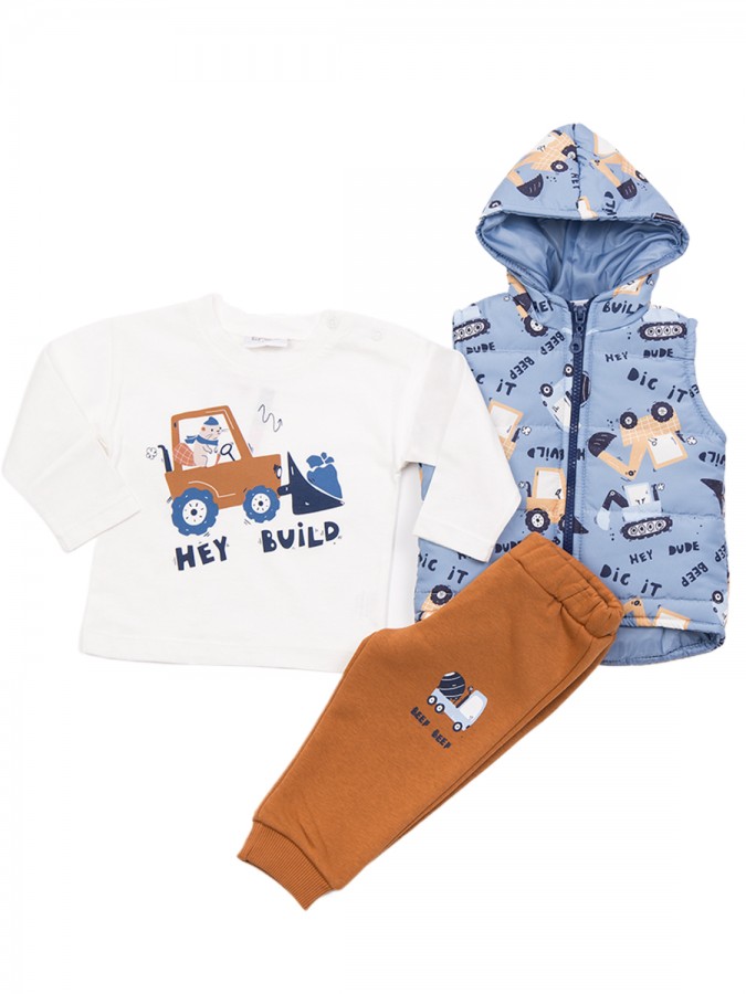 TRAX Βρεφικό Σετ 3τμχ Με Αμάνικο Μακρύ Παντελόνι για αγόρια 0-18 μηνών #48573 Ίντιγκο