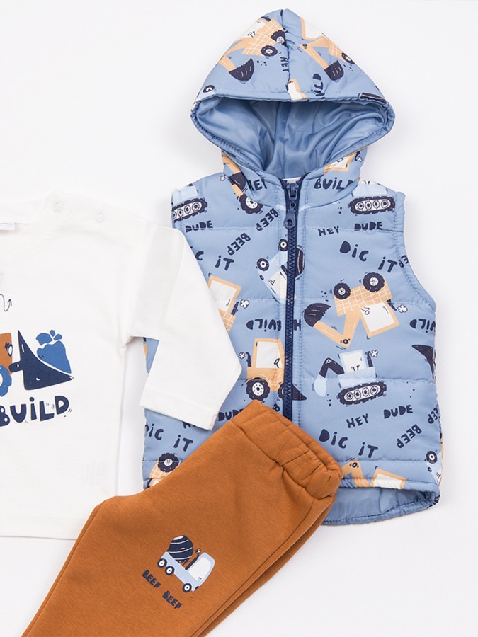 TRAX Βρεφικό Σετ 3τμχ Με Αμάνικο Μακρύ Παντελόνι για αγόρια 0-18 μηνών #48573 Ίντιγκο