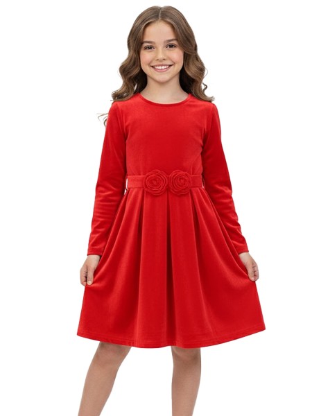 TRAX Εφηβικό Φόρεμα Βελουτέ για Κορίτσι 6-16 ετών - 48665 Κόκκινο