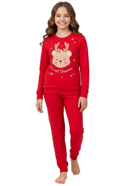 TRAX Εφηβική Πιτζάμα Χριστουγεννιάτικη για Κορίτσι 8-16 ετών - 48697 Κόκκινο