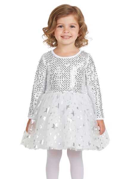 TRAX Παιδικό Φόρεμα με παγετάκια & αστεράκια για Κορίτσι 1-6 ετών - 48753 Βανίλια
