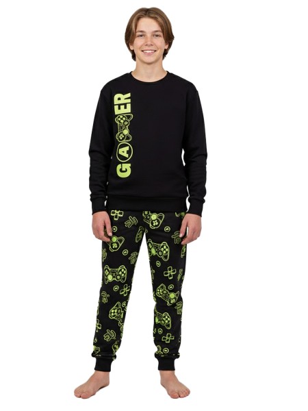 TRAX Εφηβική Πυτζάμα Χειμωνιάτικη για αγόρι 6-16 ετών #48893 Μαύρο