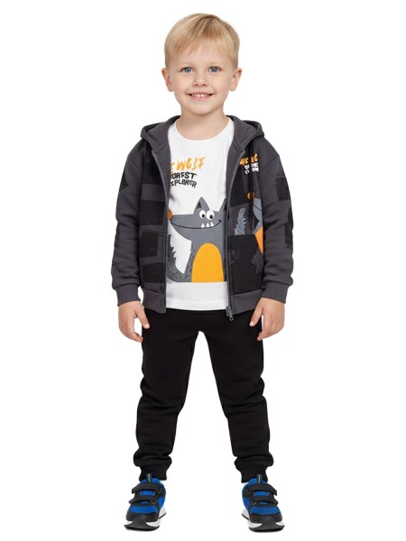TRAX Παιδικό Σετ 3τμχ με ζακέτα & μπλούζα για αγόρια 1-6 ετών #48945 Ανθρακί