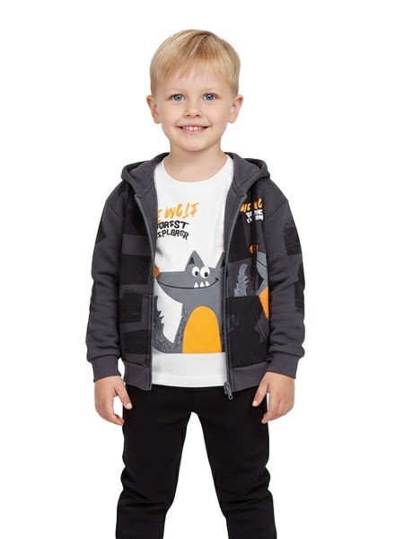 TRAX Παιδικό Σετ 3τμχ με ζακέτα & μπλούζα για αγόρια 1-6 ετών #48945 Ανθρακί