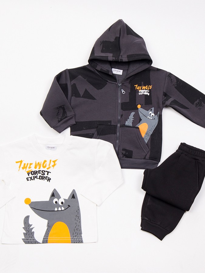 TRAX Παιδικό Σετ 3τμχ με ζακέτα & μπλούζα για αγόρια 1-6 ετών #48945 Ανθρακί TRAX Παιδικό Σετ 3τμχ με ζακέτα & μπλούζα για αγόρια 1-6 ετών #48945 Ανθρακί