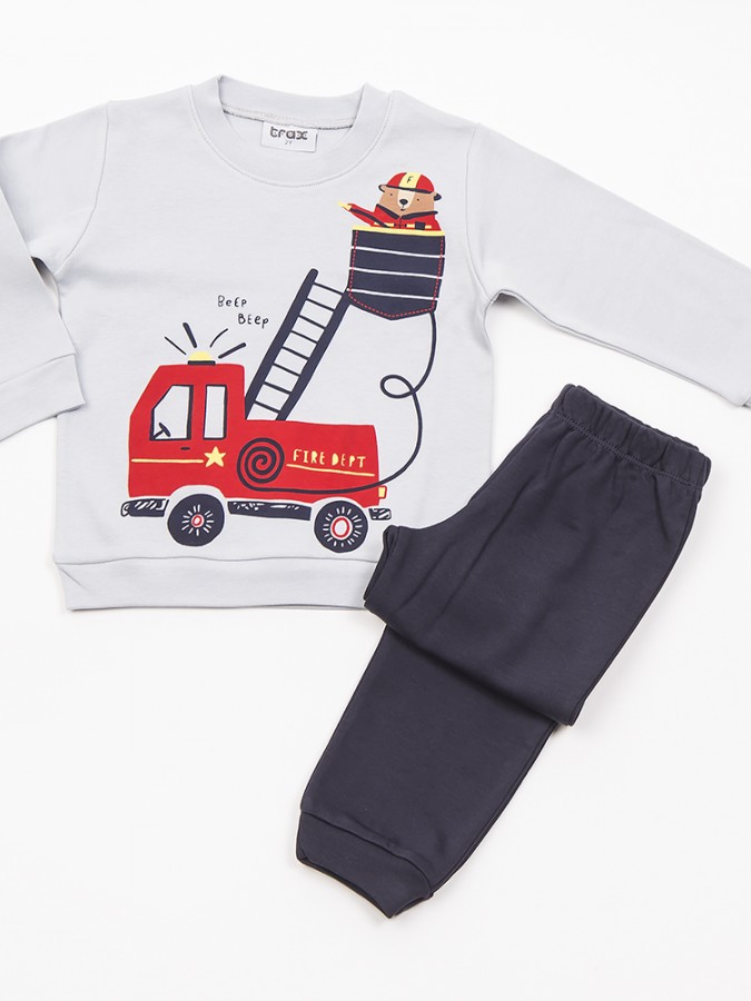 TRAX Bebe Πυτζάμα Χειμωνιάτικη για αγόρι 1-6 ετών #48991 Γκρι