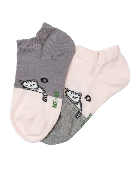 MEWE Kάλτσες ψηλές σετ 2 ζεύγη με σχέδιο γάτα #3-0221 Ροζ